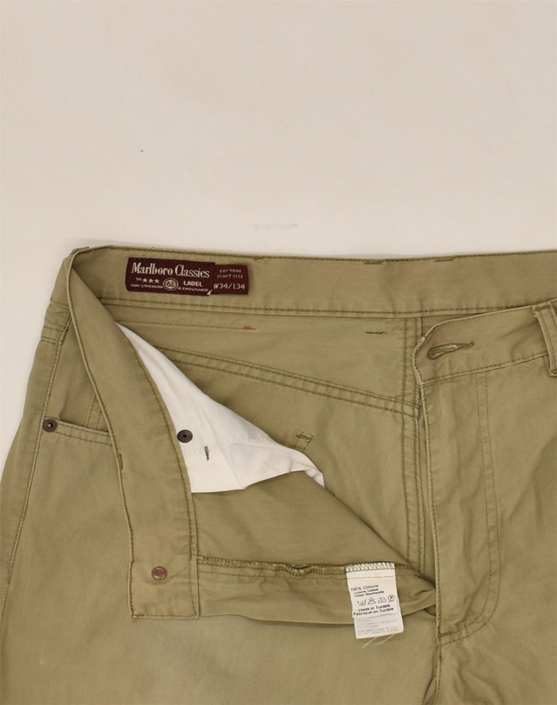 MARLBORO CLASSICS Mens Straight Casual Trousers W34 L31 Khaki Cotton | Vintage Marlboro Classics | Thrift | Second-Hand Marlboro Classics | Used Clothing | Messina Hembry 