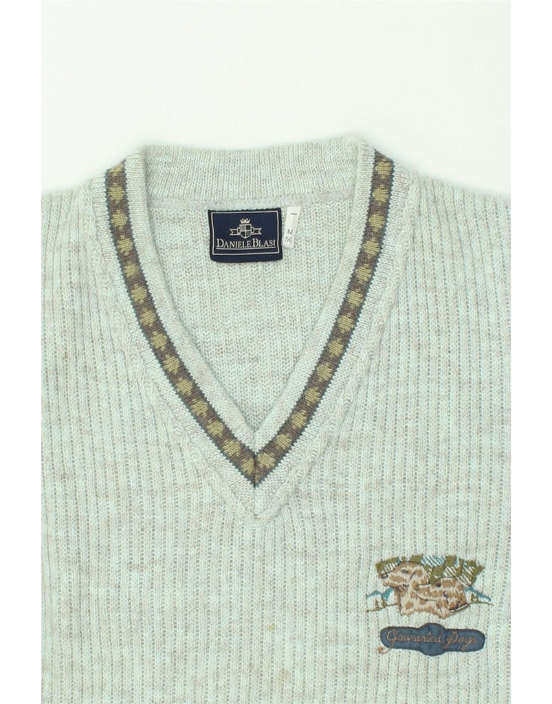 DANIELE BLASI Mens V-Neck Jumper Sweater IT 50 Medium Green Fair Isle | Vintage Daniele Blasi | Thrift | Second-Hand Daniele Blasi | Used Clothing | Messina Hembry 