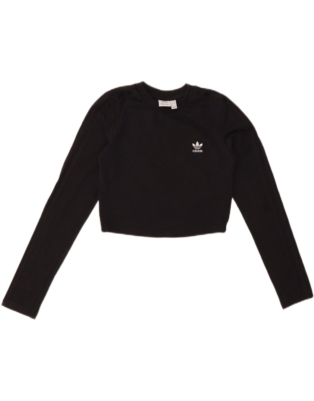 ADIDAS Womens Crop Top Long Sleeve UK 10 Small Black Cotton