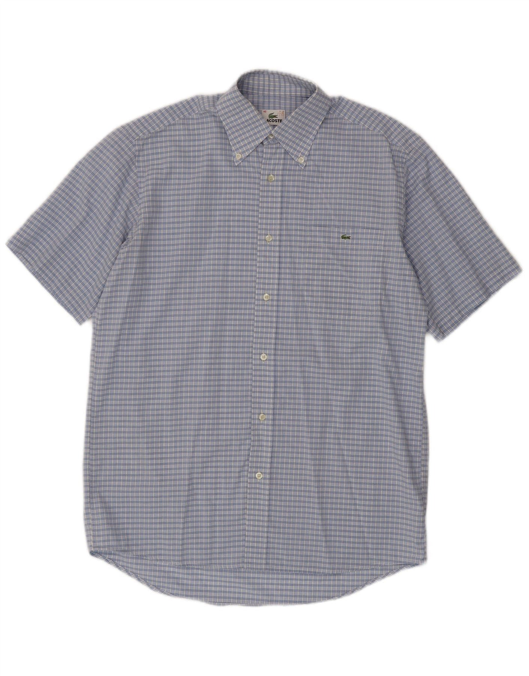 Lacoste Mens Short Sleeve Shirt Size 40 Medium Blue Check Cotton