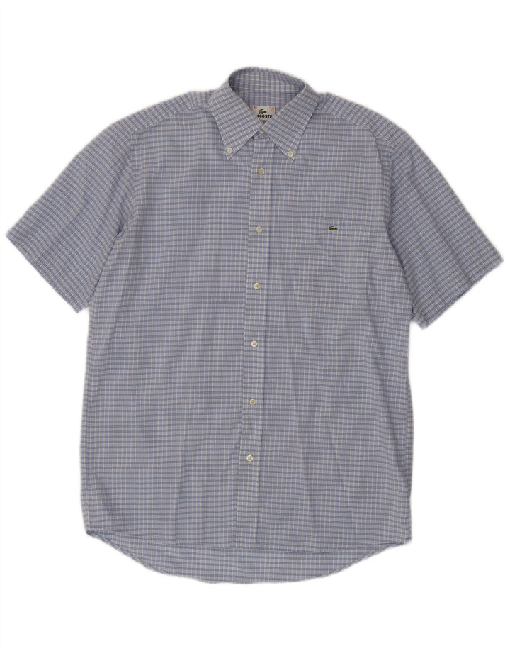 Lacoste Mens Short Sleeve Shirt Size 40 Medium Blue Check Cotton