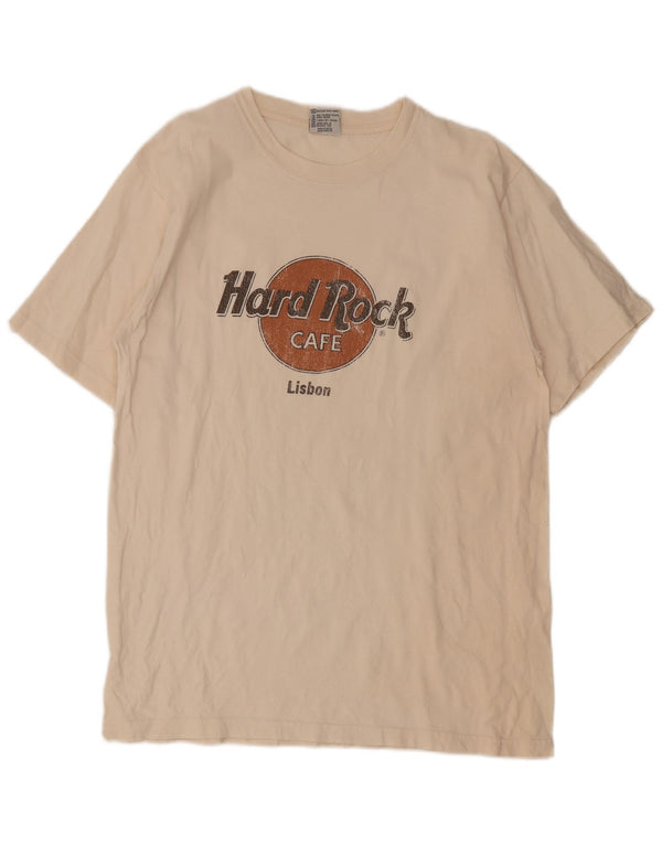 Hard Rock Cafe Mens Lisbon Graphic T-Shirt Top Large White Cotton