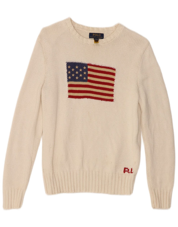 Polo Ralph Lauren Girls Boat Neck Jumper Sweater 14-15 Years Large White