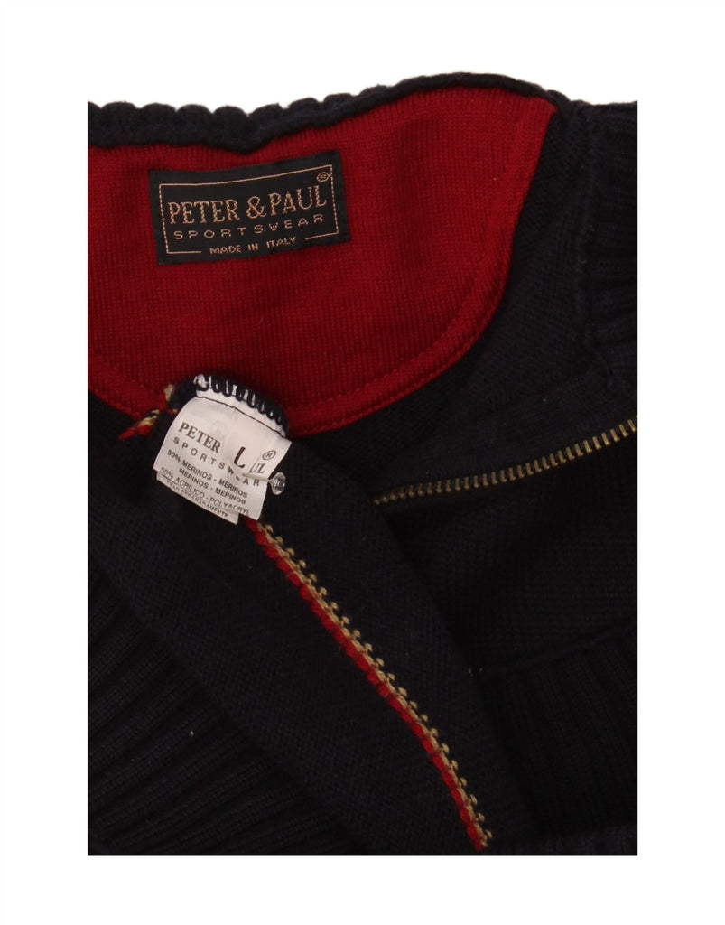 PETER & PAUL Mens Zip Neck Jumper Sweater Large Navy Blue Striped Vintage Peter & Paul and Second-Hand Peter & Paul from Messina Hembry 