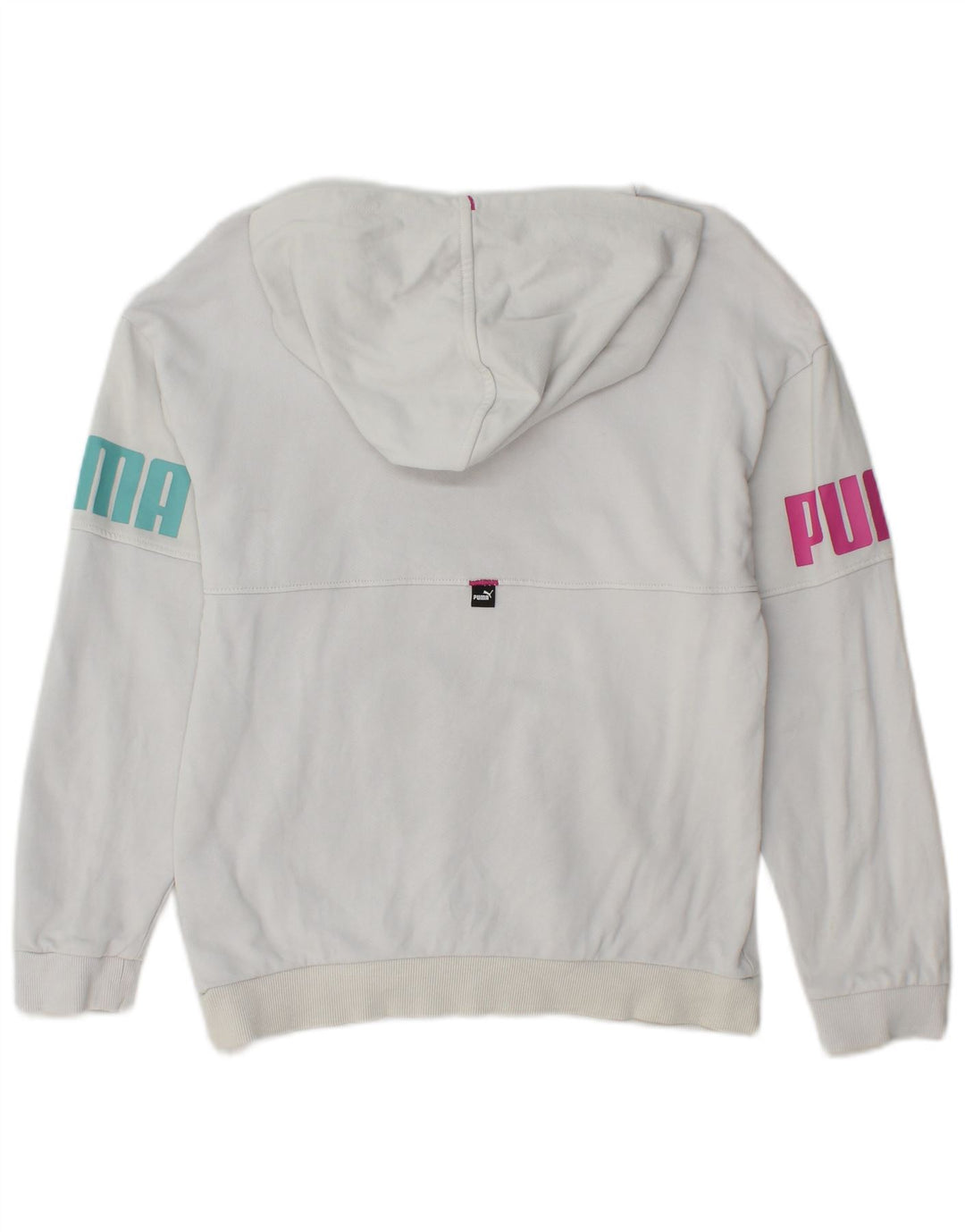 PUMA Boys Graphic Hoodie Jumper 13-14 Years White Cotton
