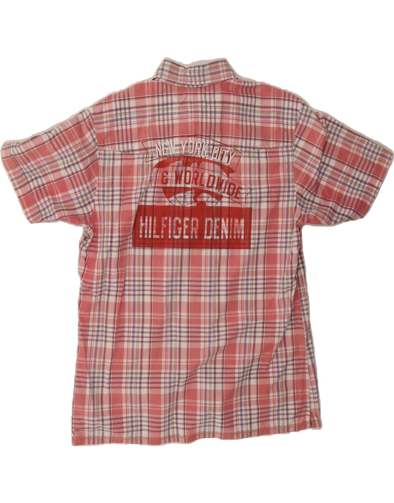 TOMMY HILFIGER Mens Slim Fit Short Sleeve Shirt XL Pink Check Cotton Vintage Tommy Hilfiger and Second-Hand Tommy Hilfiger from Messina Hembry 