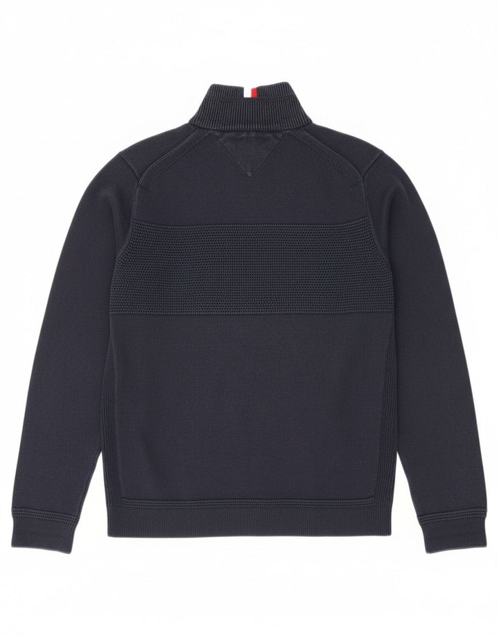 Tommy Hilfiger Mens Zip Neck Jumper Sweater Medium Navy Blue Cotton