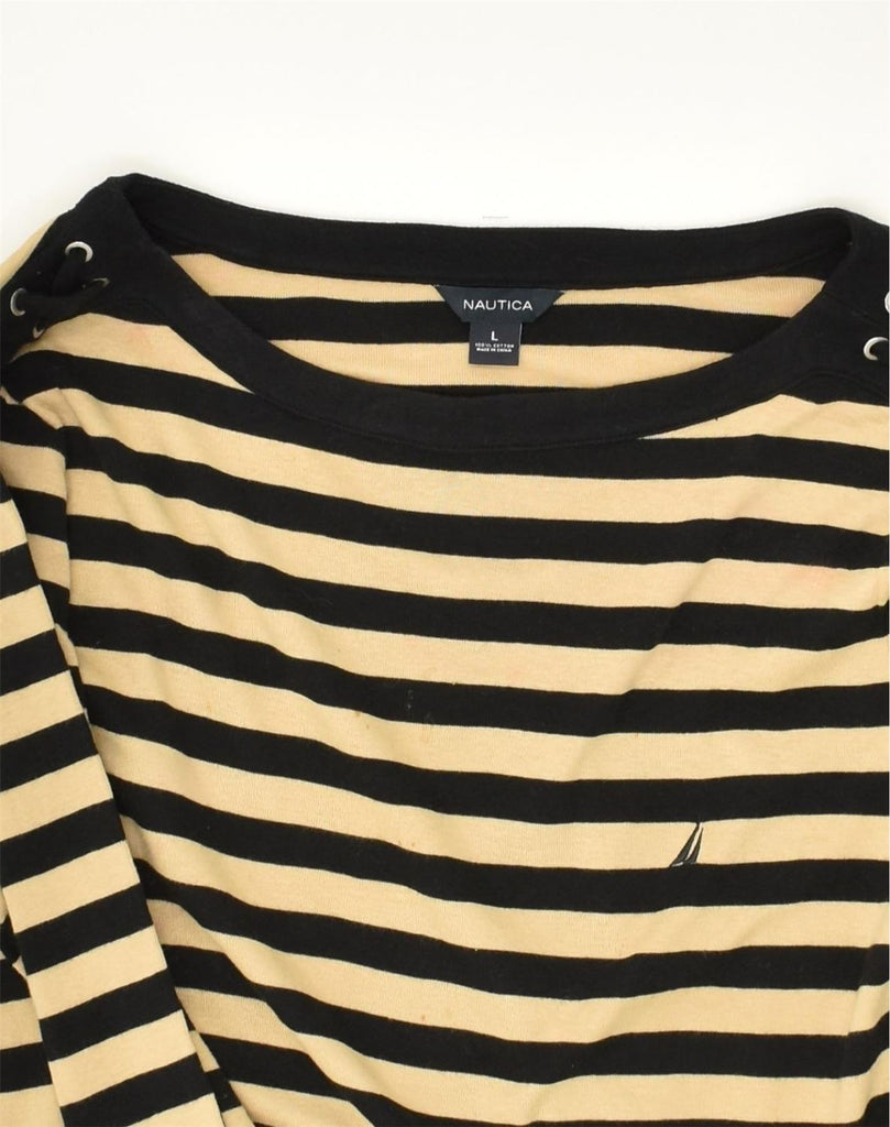 NAUTICA Womens Top Long Sleeve UK 16 Large Black Striped Cotton | Vintage Nautica | Thrift | Second-Hand Nautica | Used Clothing | Messina Hembry 