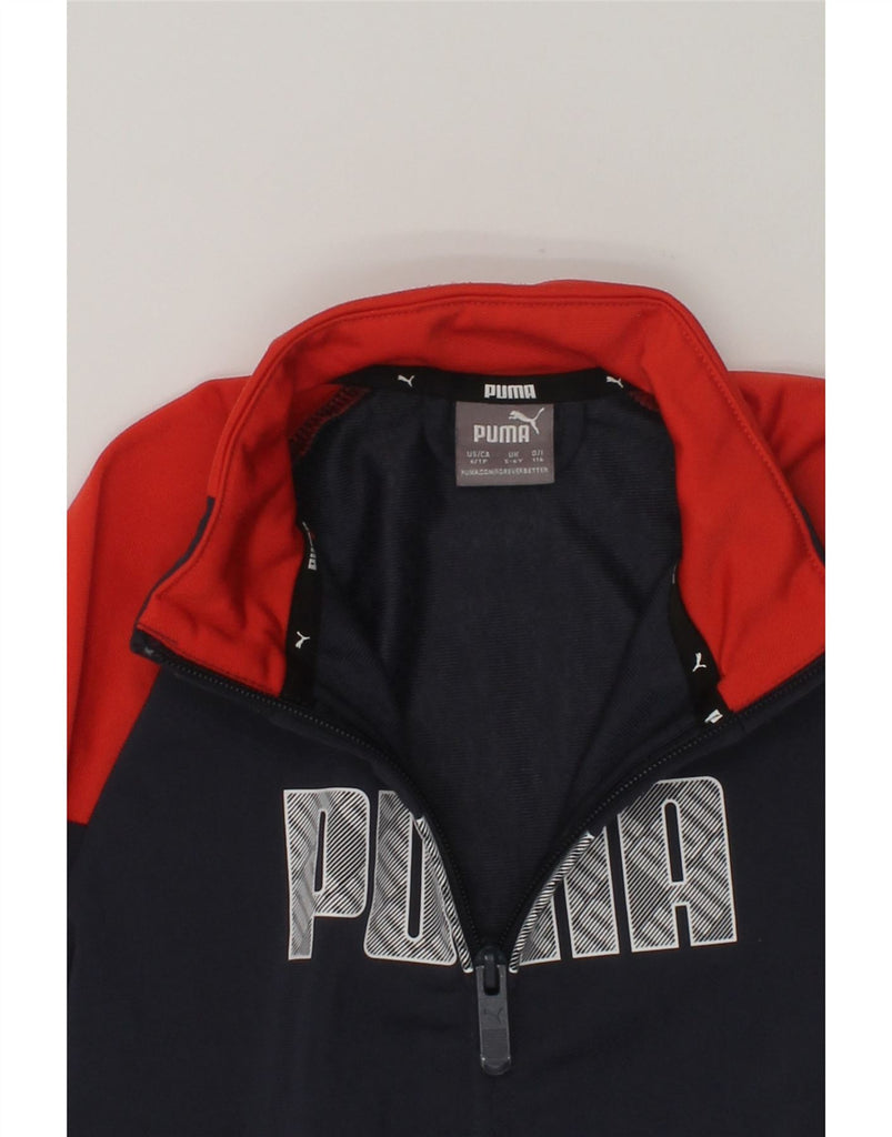 PUMA Boys Graphic Tracksuit Top Jacket 5-6 Years Navy Blue Colourblock | Vintage Puma | Thrift | Second-Hand Puma | Used Clothing | Messina Hembry 