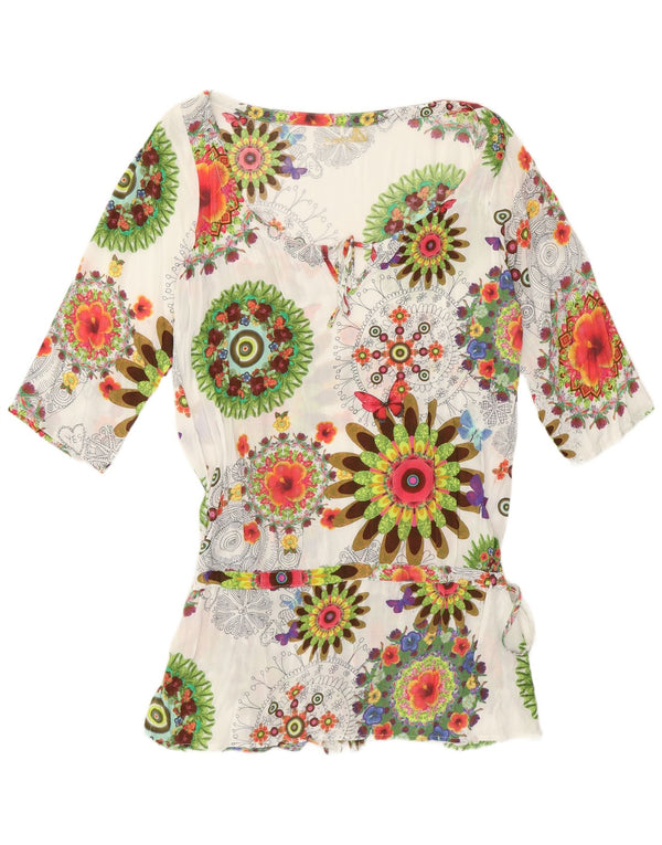 Desigual Womens 3/4 Sleeve Tunic Top UK 12 Medium White Floral