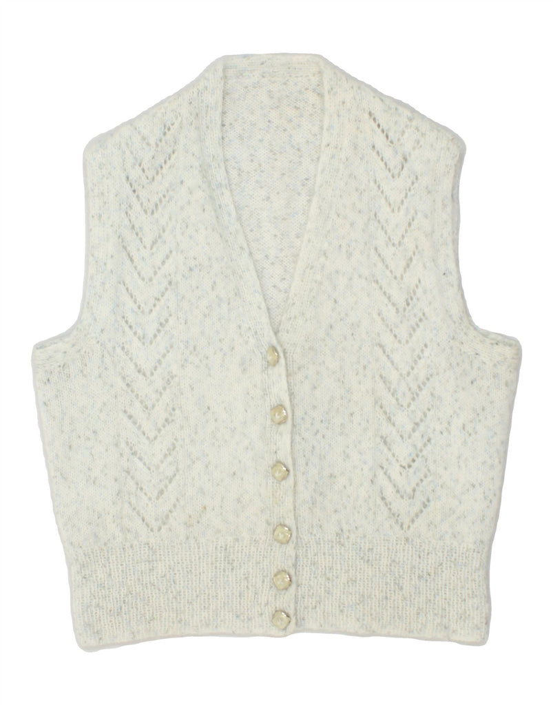 VINTAGE Womens Sleeveless Cardigan Sweater UK 12 Medium Grey Flecked | Vintage Vintage | Thrift | Second-Hand Vintage | Used Clothing | Messina Hembry 