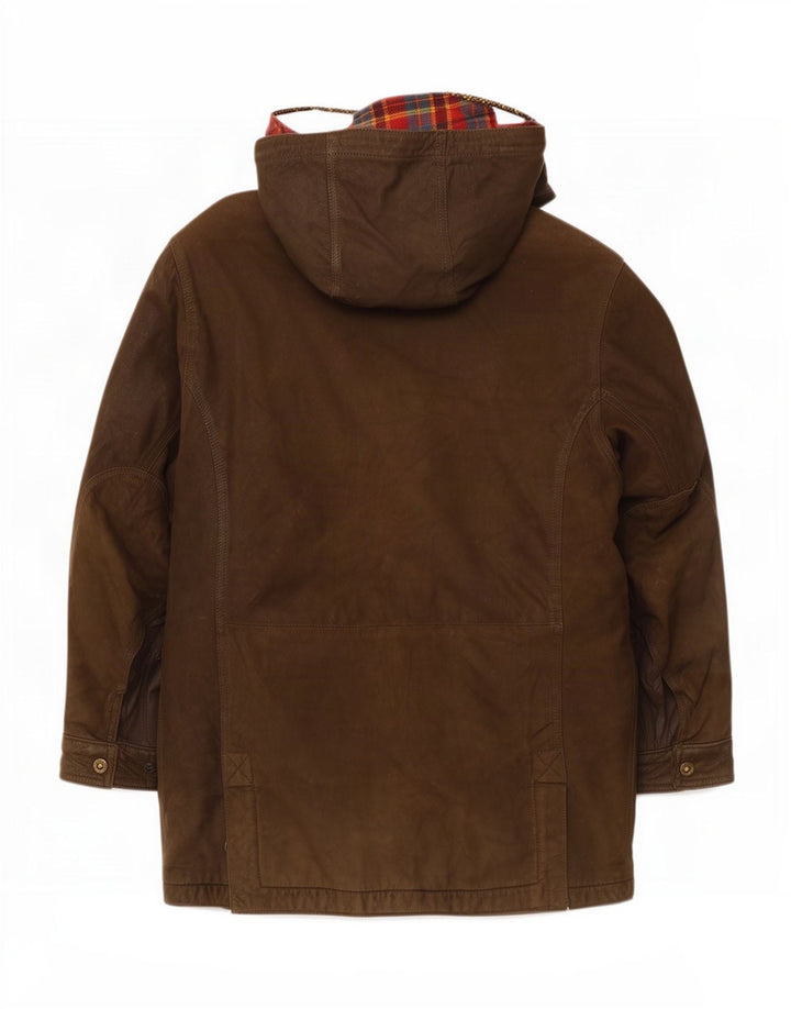 Conrad Mens Hooded Leather Windbreaker Coat IT 52 XL Khaki
