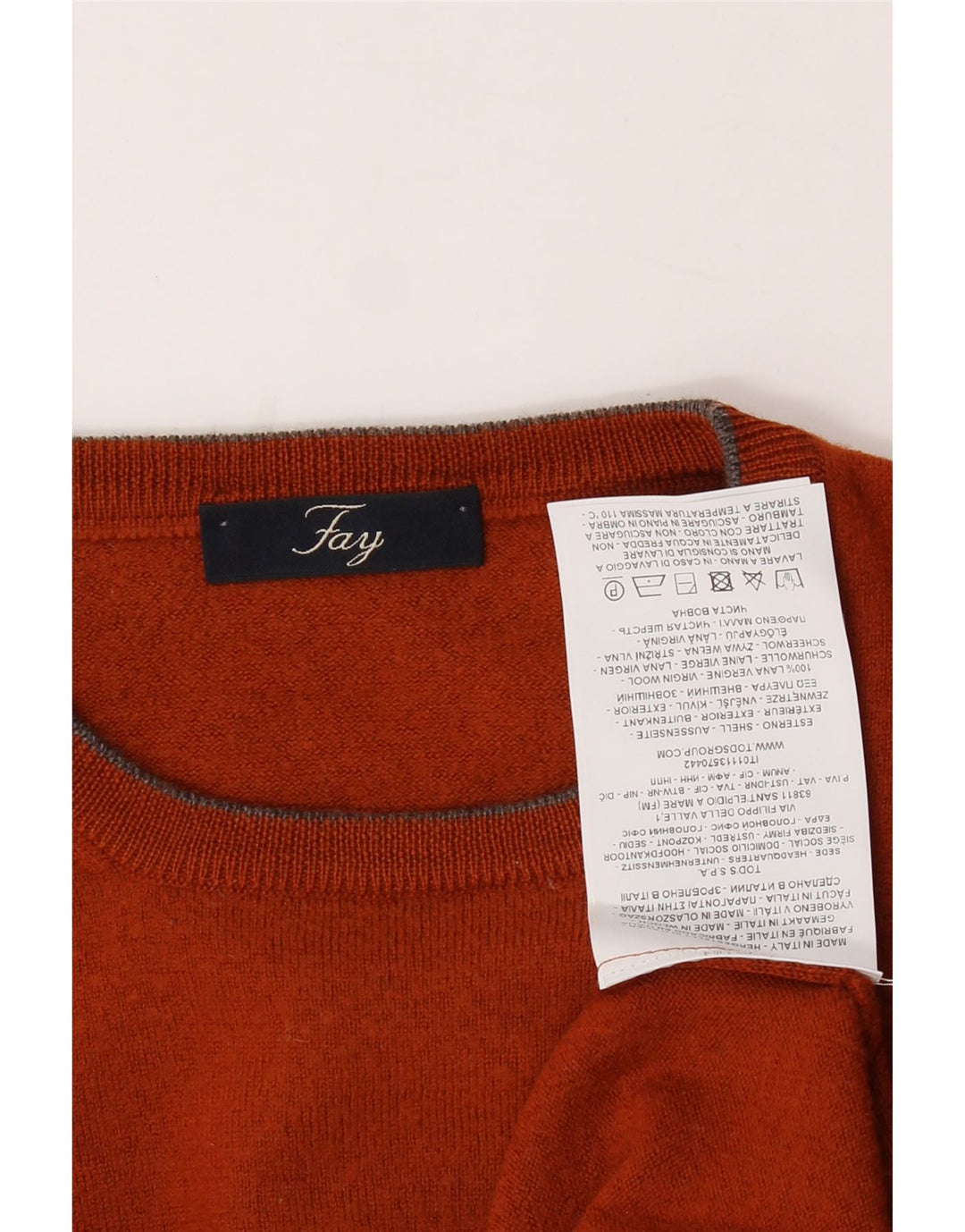 FAY Womens Crew Neck Jumper Sweater UK 14 Medium Orange Virgin Wool Vintage Fay and Second-Hand Fay from Messina Hembry 