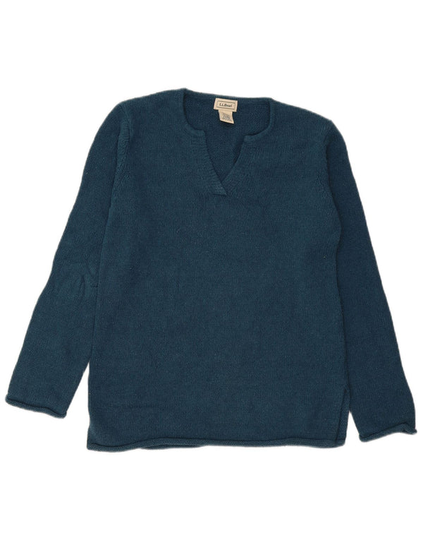 L.L.Bean Womens Oversized V-Neck Jumper Sweater UK 6 XS Navy Blue Silk