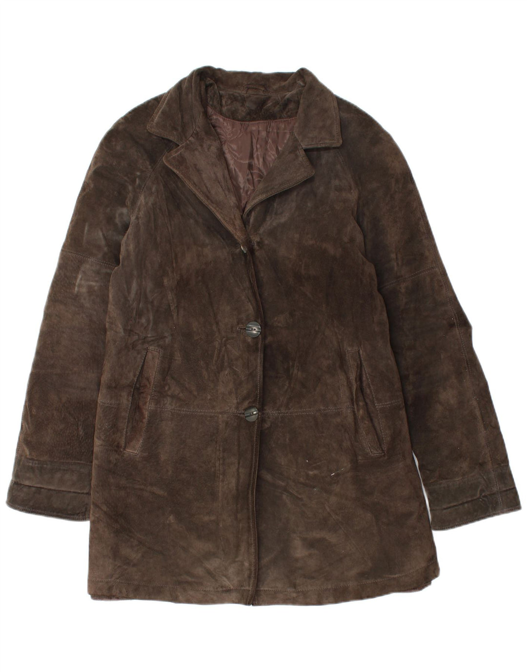 Oviesse Womens Suede Overcoat IT 44 Medium Brown Leather