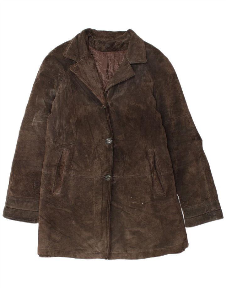 Oviesse Womens Suede Overcoat IT 44 Medium Brown Leather