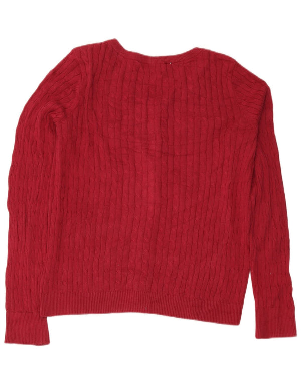 Eddie Bauer Womens Cardigan Sweater UK 16 Large Burgundy Cotton
