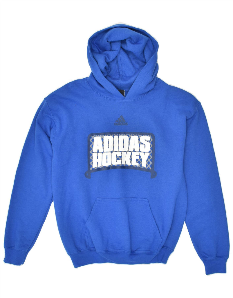 ADIDAS Womens Graphic Hoodie Jumper UK 14 Large Blue Polyester | Vintage Adidas | Thrift | Second-Hand Adidas | Used Clothing | Messina Hembry 