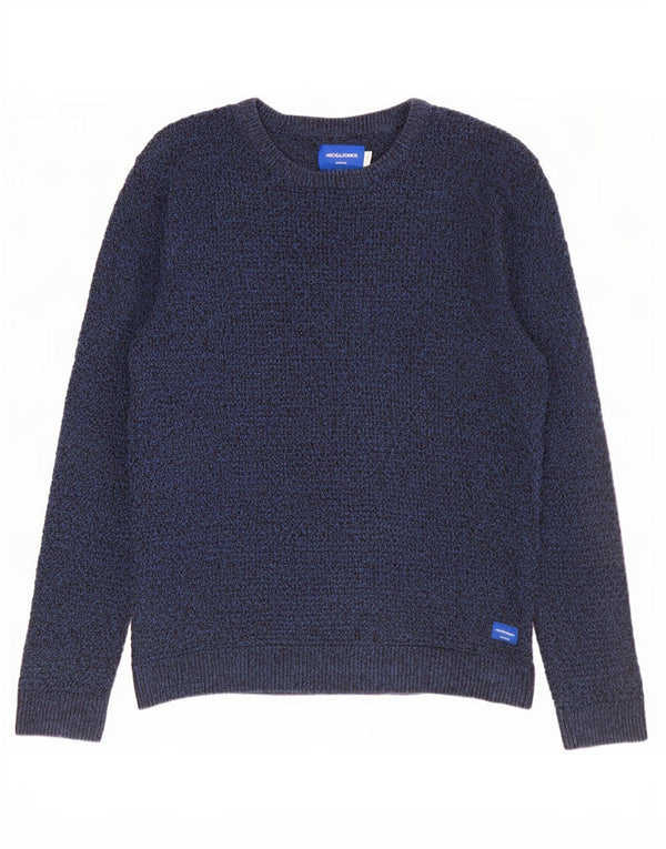 Jack & Jones Mens Boat Neck Jumper Sweater Large Navy Blue Flecked Cotton