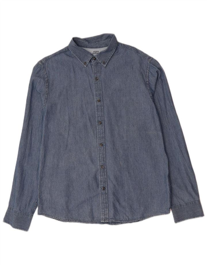 IZOD Mens Salt Water Denim Shirt Large Blue Cotton
