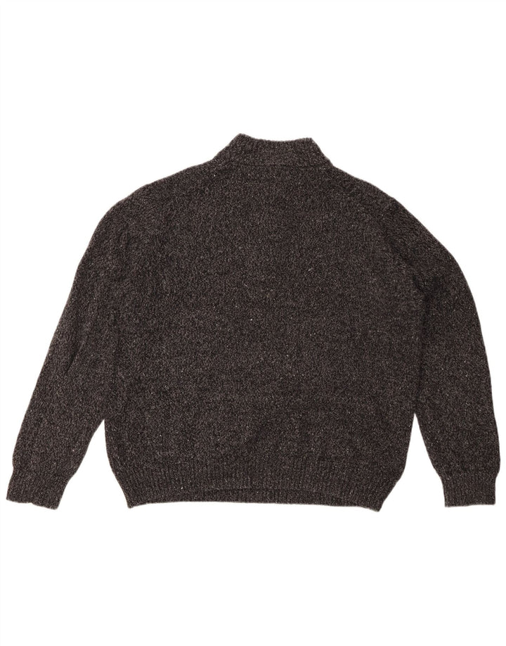 Izod Womens Button Neck Jumper Sweater UK 20 2XL Grey Flecked Acrylic