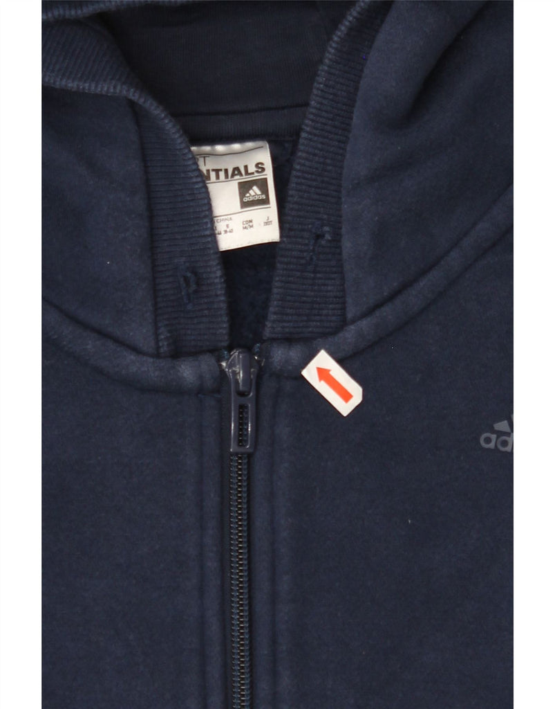 ADIDAS Womens Graphic Zip Hoodie Sweater UK 12/14 Medium Navy Blue Cotton Vintage Adidas and Second-Hand Adidas from Messina Hembry 