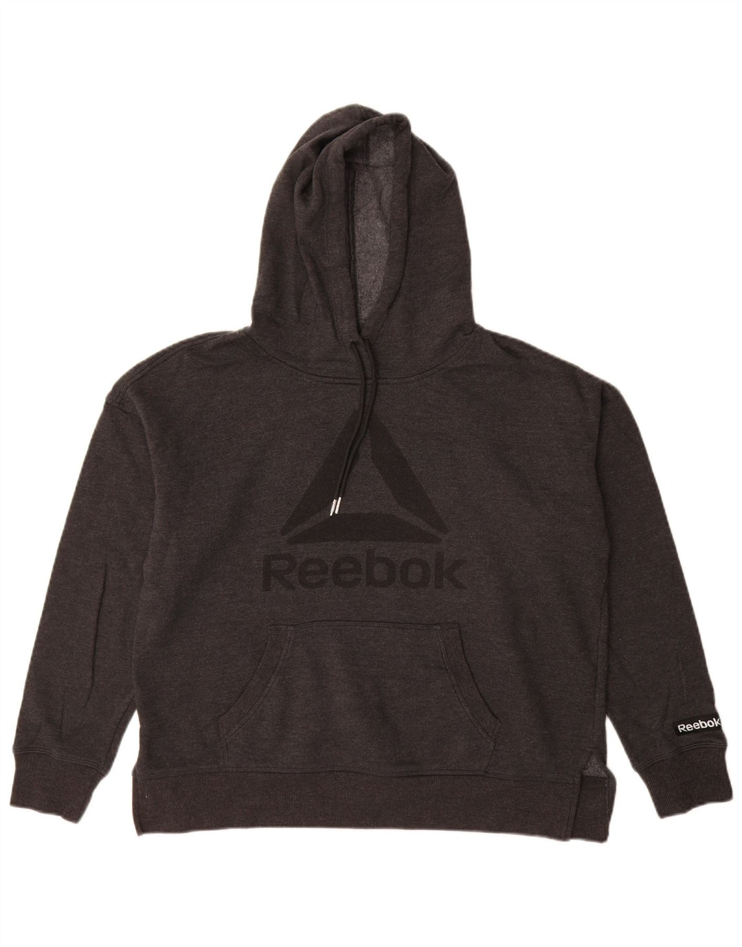 Reebok Womens Oversized Graphic Hoodie Jumper UK 14 Medium Grey Cotton