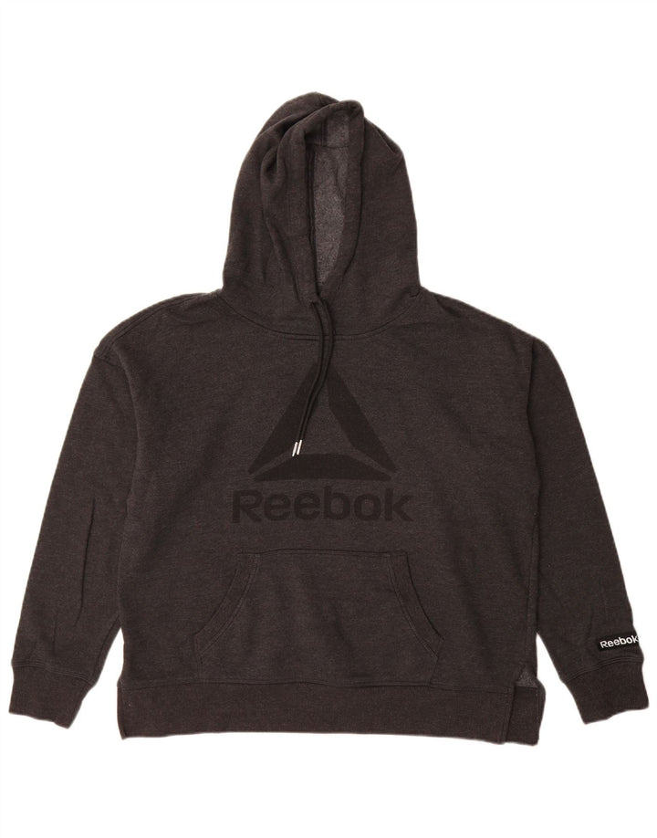 Reebok Womens Oversized Graphic Hoodie Jumper UK 14 Medium Grey Cotton