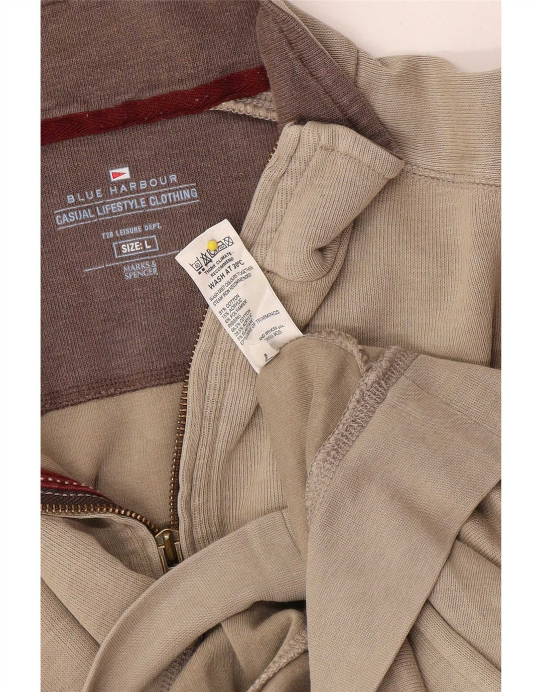 Marks & Spencer Mens Blue Harbour Zip Neck Sweatshirt Jumper Large Beige