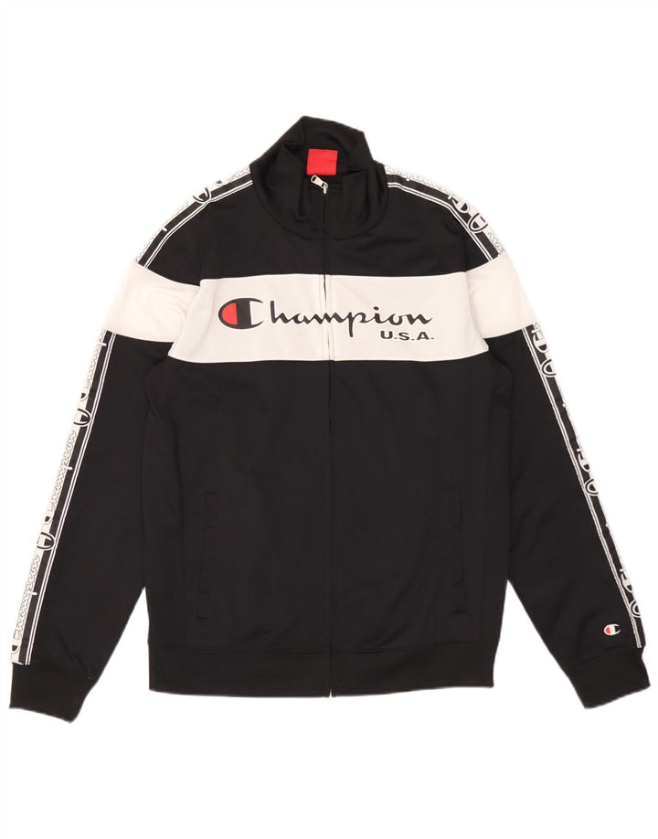 Champion Mens Graphic Tracksuit Top Jacket Small Black Colourblock