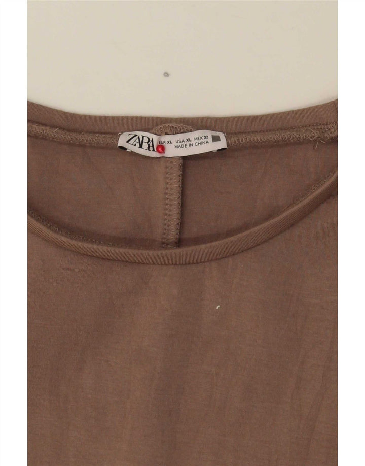 Zara Womens Crop Oversized Blouse Top UK 18 XL Brown
