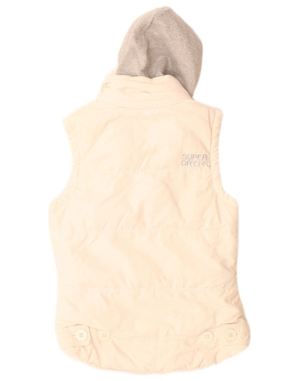 Superdry Womens Hooded Padded Gilet UK 10 Small White Cotton