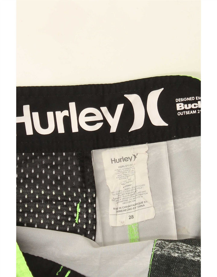 Hurley Mens Graphic Swimming Shorts Small  Green Striped Polyester
