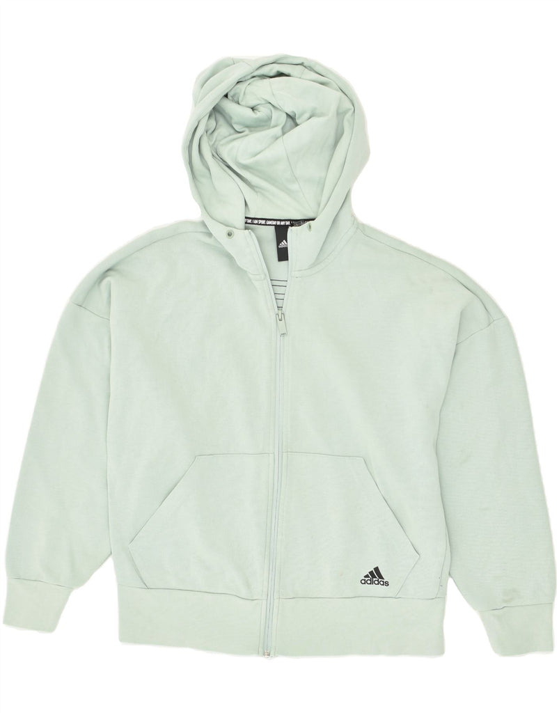 ADIDAS Womens Zip Hoodie Sweater UK 12/14 Medium Green Cotton | Vintage Adidas | Thrift | Second-Hand Adidas | Used Clothing | Messina Hembry 