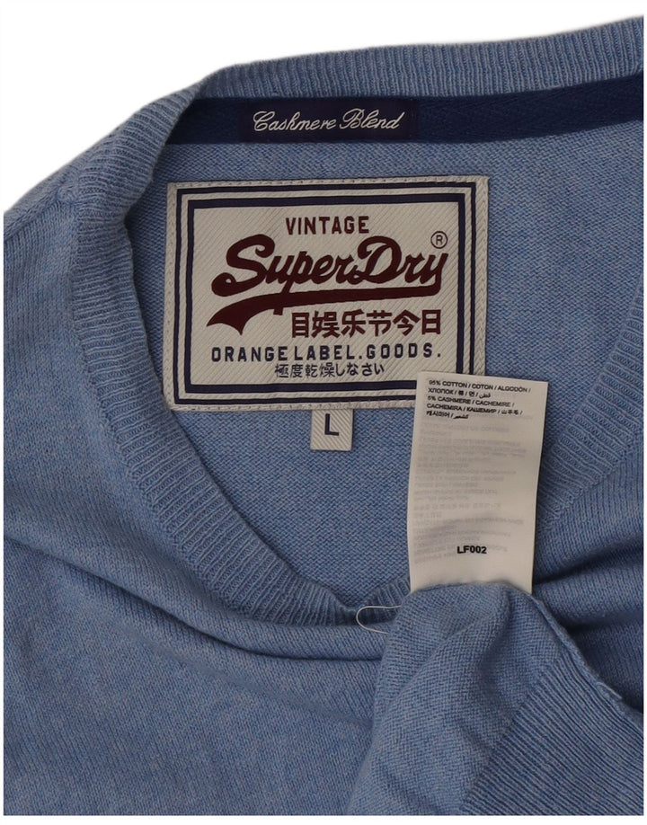 Superdry Mens Boat Neck Jumper Sweater Large Blue Cotton