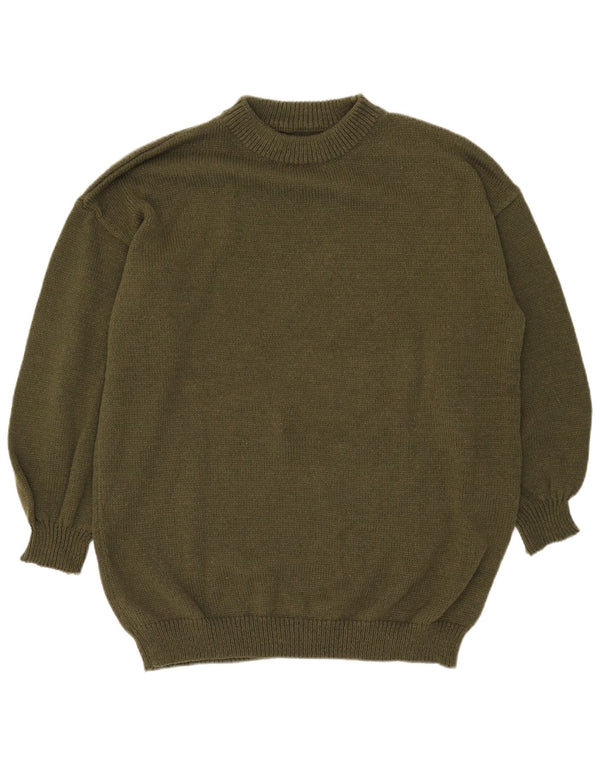 Vintage Mens Crew Neck Jumper Sweater Large Khaki Polyester