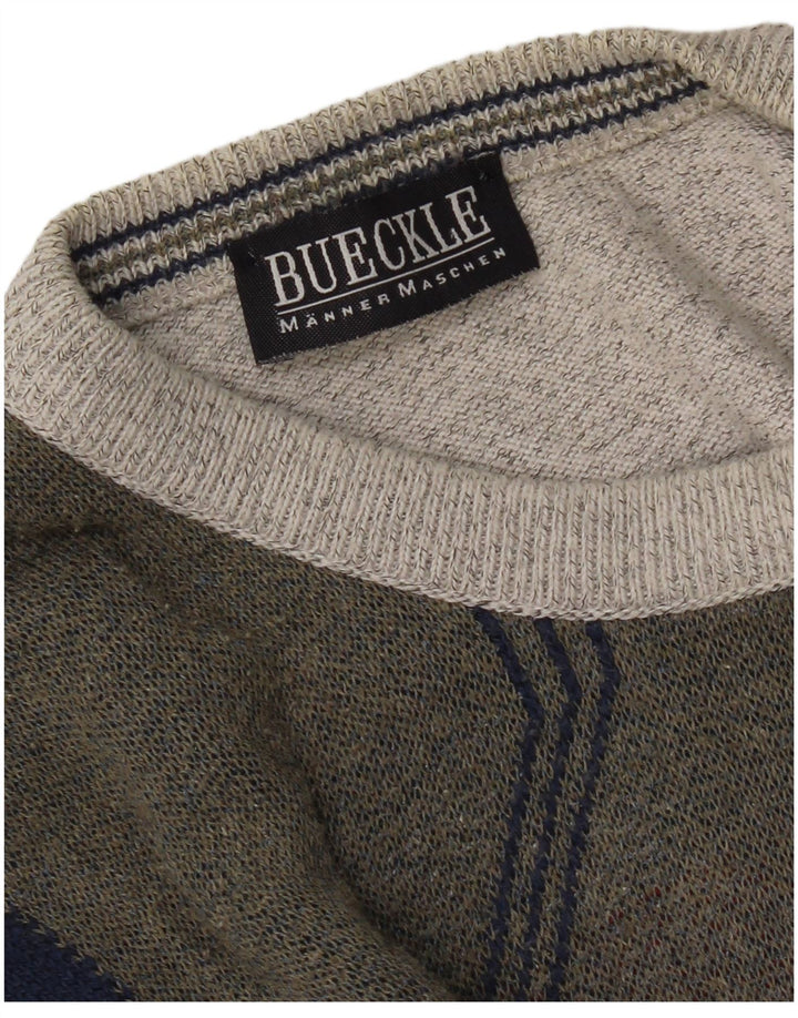 Vintage Mens Crew Neck Jumper Sweater Large Grey Colourblock
