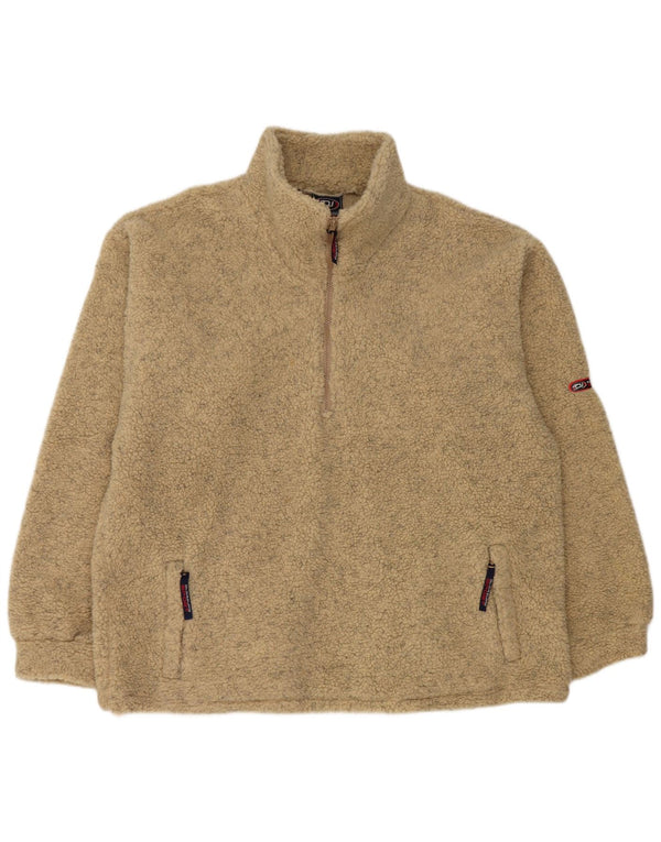Vintage Mens Zip Neck Fleece Jumper XL Beige Polyacrylic