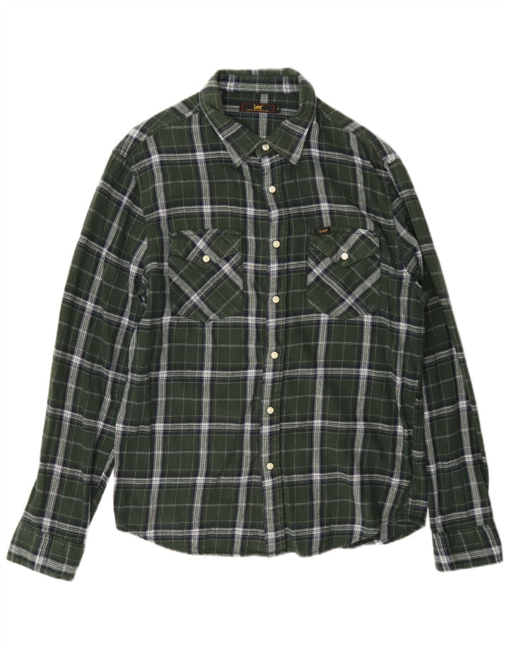 Lee Mens Flannel Shirt Medium Green Check Cotton