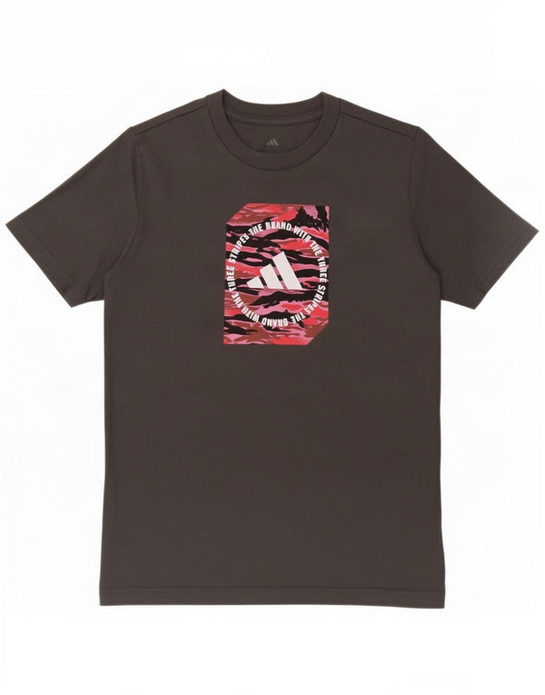 Adidas Boys Three Stripes Graphic T-Shirt Top 11-12 Years Grey Cotton