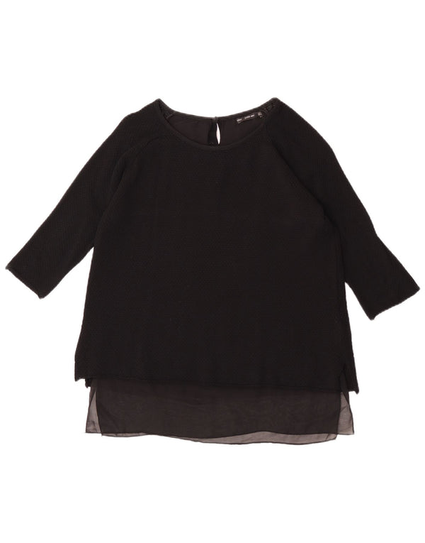 Zara Womens 3/4 Sleeve Blouse Top UK 14 Large Black Viscose