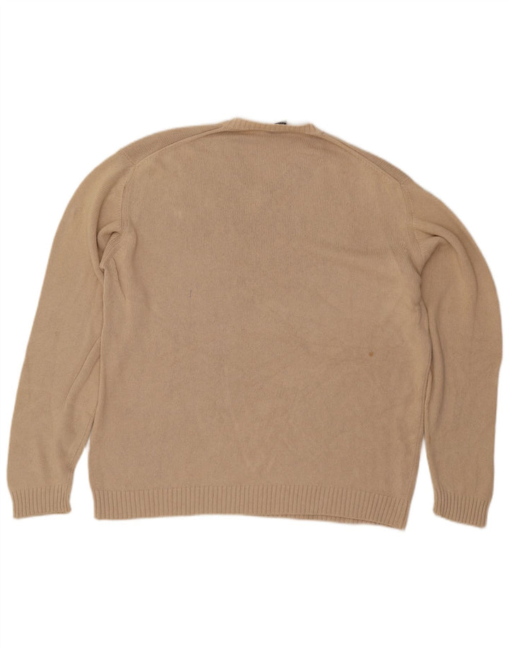 Trussardi Mens V-Neck Jumper Sweater Large Beige Cotton