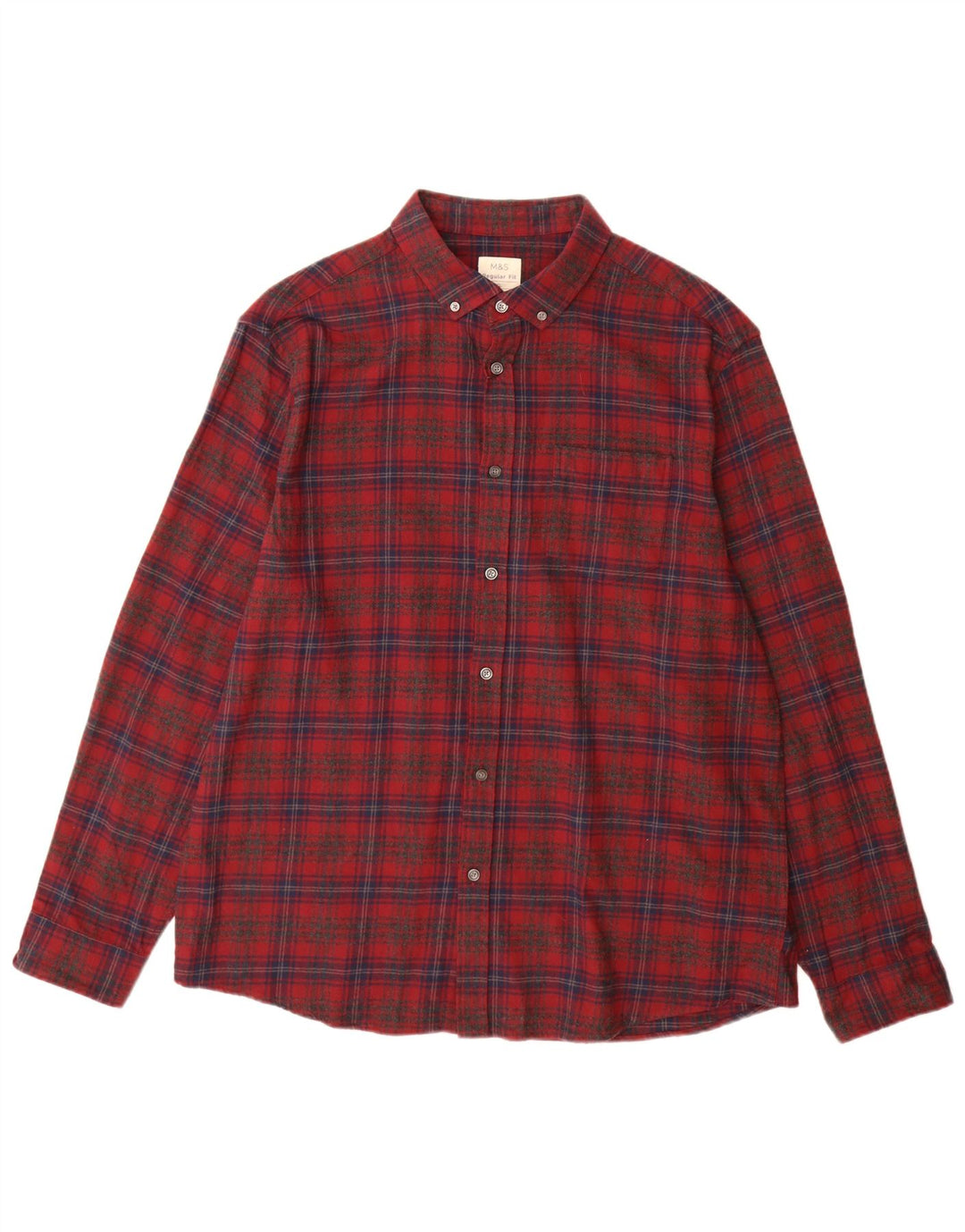 Marks & Spencer Mens Regular Fit Flannel Shirt XL Red Check Cotton