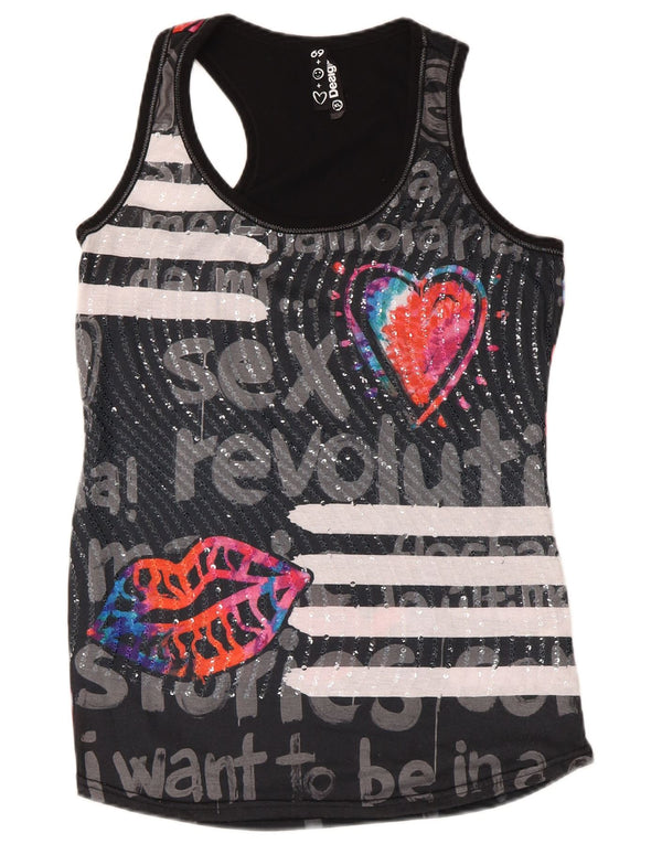 Desigual Womens Graphic Vest Top UK 18 XL Black Polyester