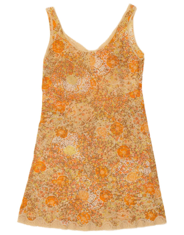Vintage Womens Slip Dress UK 12 Medium Orange Floral
