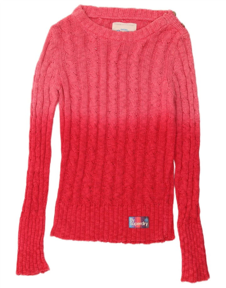 Superdry Womens Crew Neck Jumper Sweater UK 6 XS Pink Colourblock Cotton