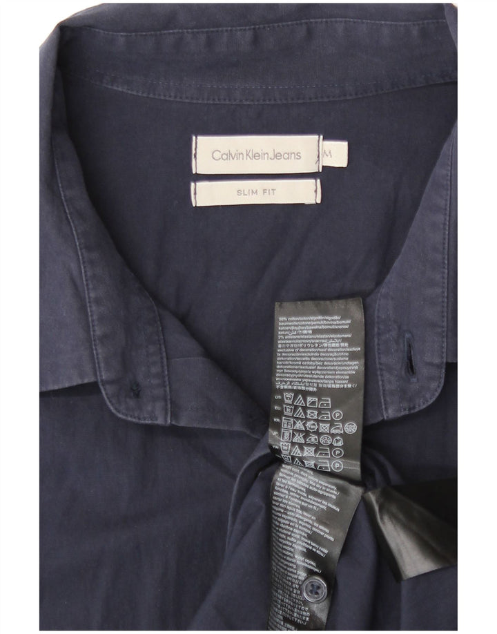 Calvin Klein Jeans Mens Slim Fit Shirt Medium Navy Blue Cotton