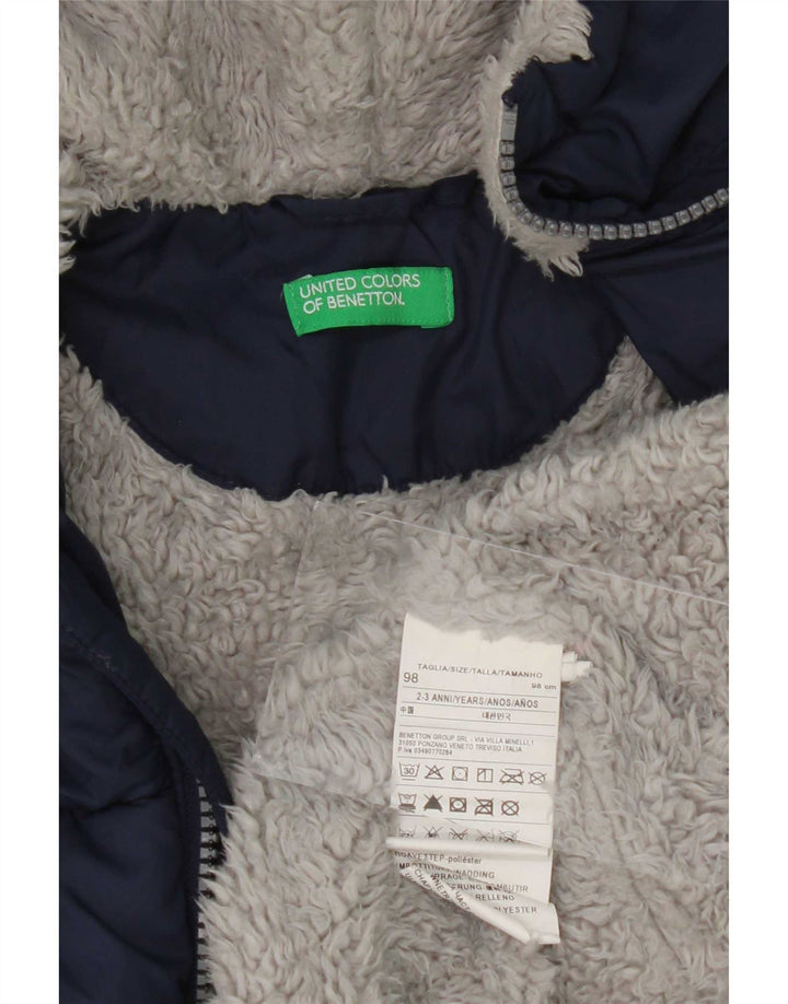 Benetton Boys Hooded Padded Jacket 2-3 Years Navy Blue Polyester