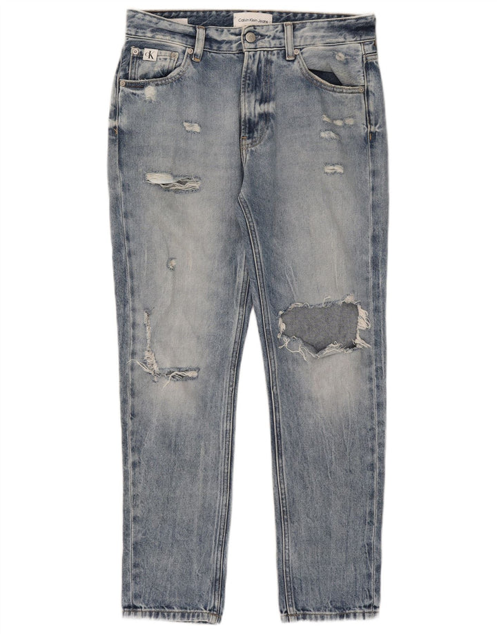 CALVIN KLEIN Womens Distressed Slim Jeans W28 L28 Blue Cotton