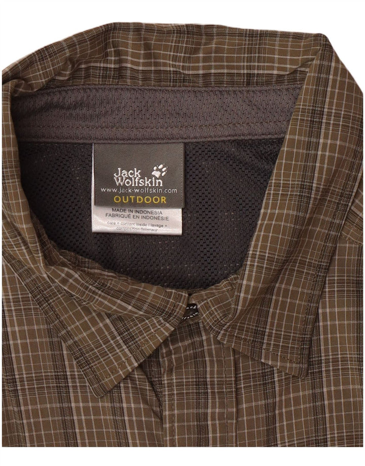 JACK WOLFSKIN Mens Short Sleeve Shirt UK 44/46 XL Khaki Check Polyamide